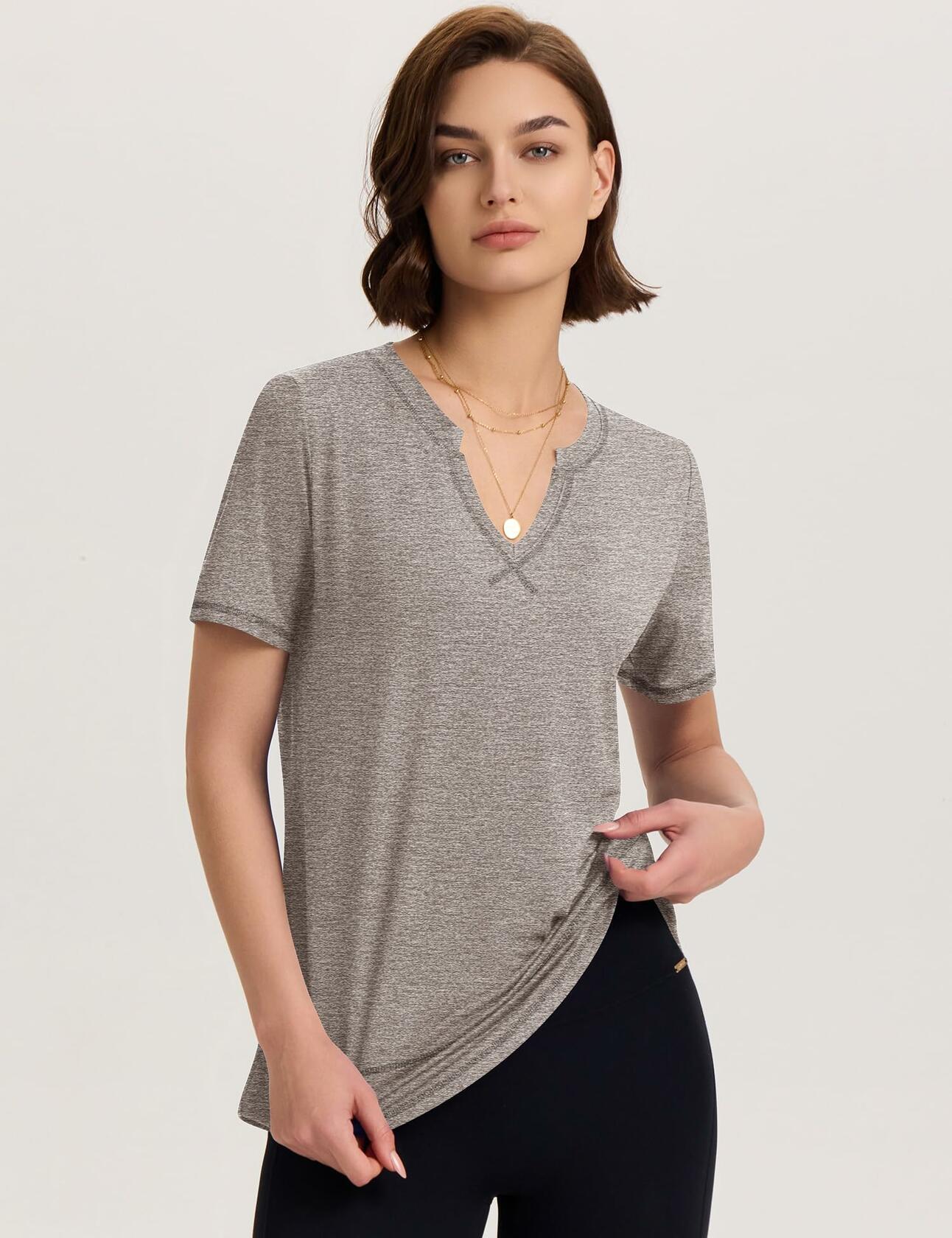 TCOT Womens V Neck Loose Workout Gym Shirt Light Brown Size S