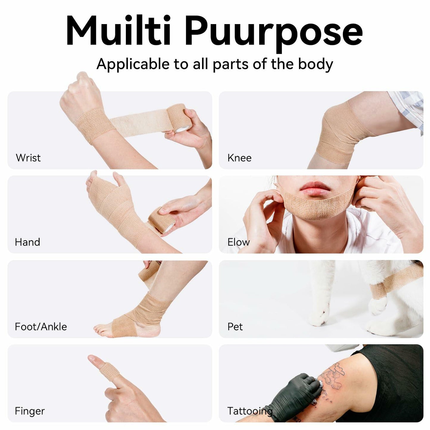 JHGIC Self Adhesive Bandage Tape Wrap 2in x 5yd 16 Rolls Beige Skin Color