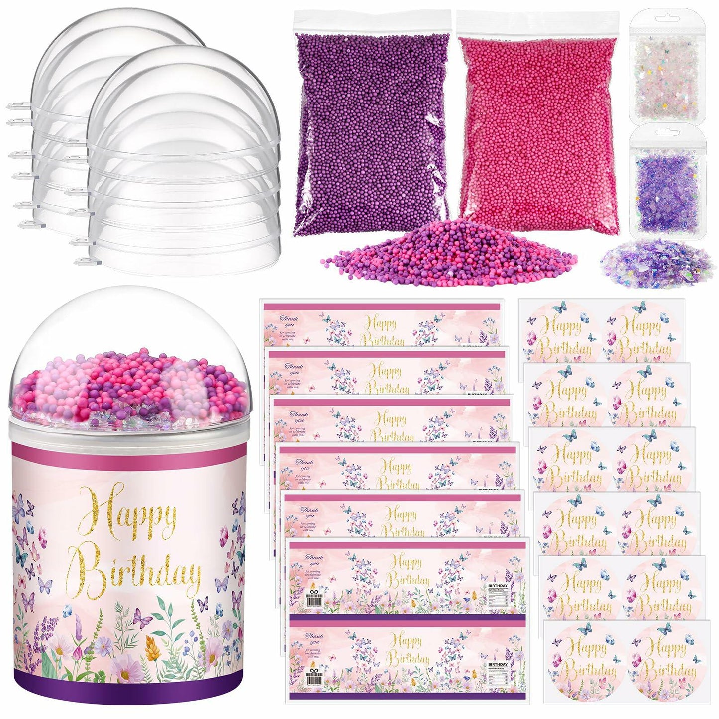 [Like New] Beeveer 12 Set 3.15in Clear Half Ball Candy Dome Shaker Butterfly Labels