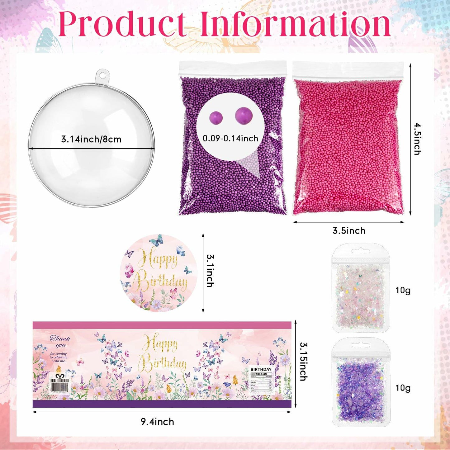 [Like New] Beeveer 12 Set 3.15in Clear Half Ball Candy Dome Shaker Butterfly Labels