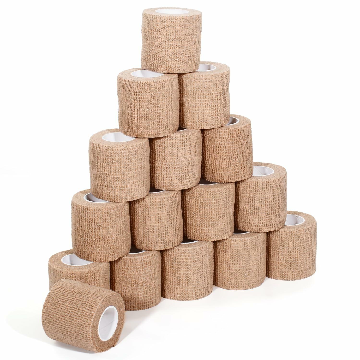 JHGIC Self Adhesive Bandage Tape Wrap 2in x 5yd 16 Rolls Beige Skin Color
