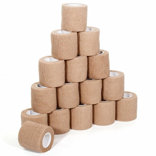 JHGIC Self Adhesive Bandage Tape Wrap 2in x 5yd 16 Rolls Beige Skin Color