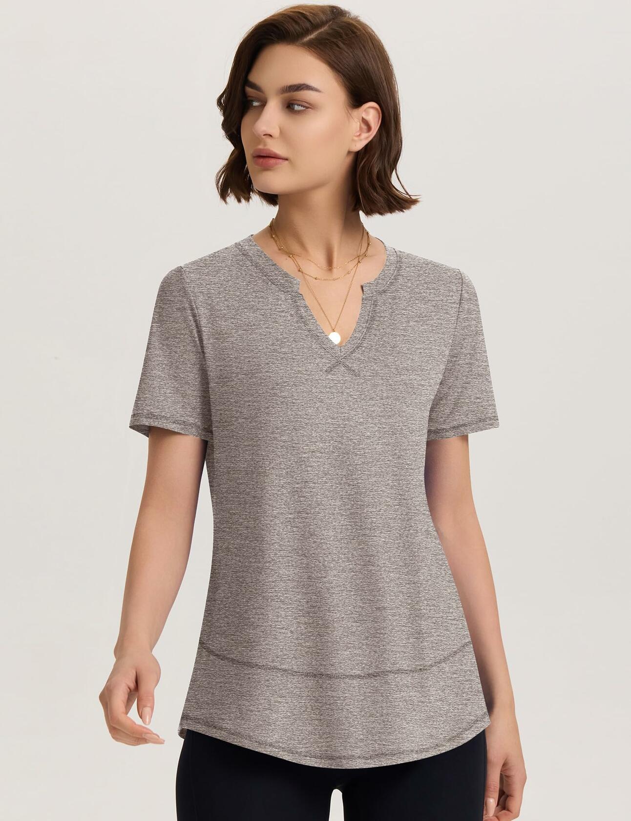 TCOT Womens V Neck Loose Workout Gym Shirt Light Brown Size S