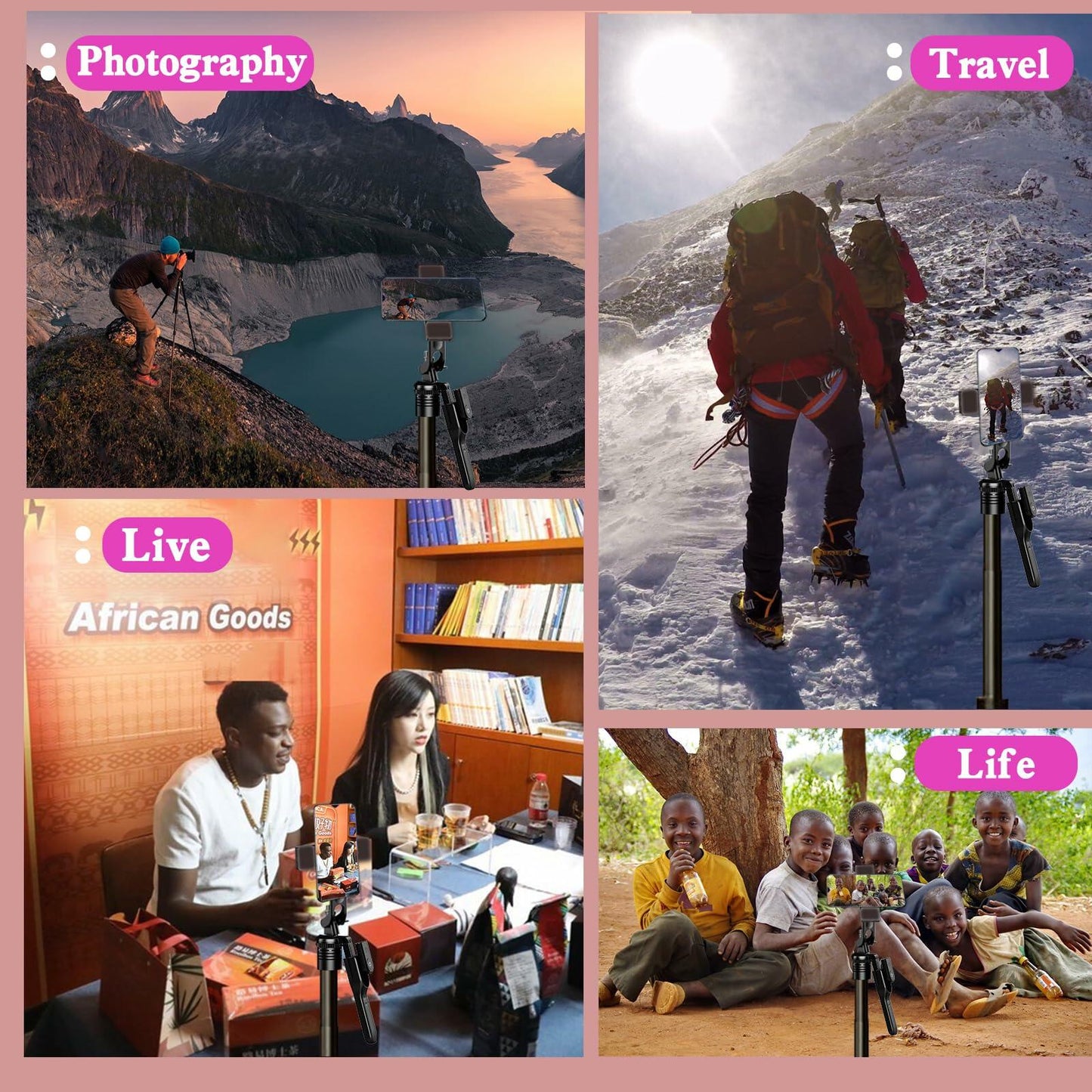 OUSHAACK 69in Phone Tripod Selfie Stick Lightweight Stand with Remote