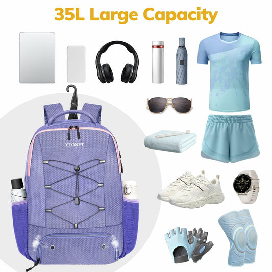 Ytonet Gym Backpack Large Water Resistant 15.6" Laptop Shoe Compartment Purple L