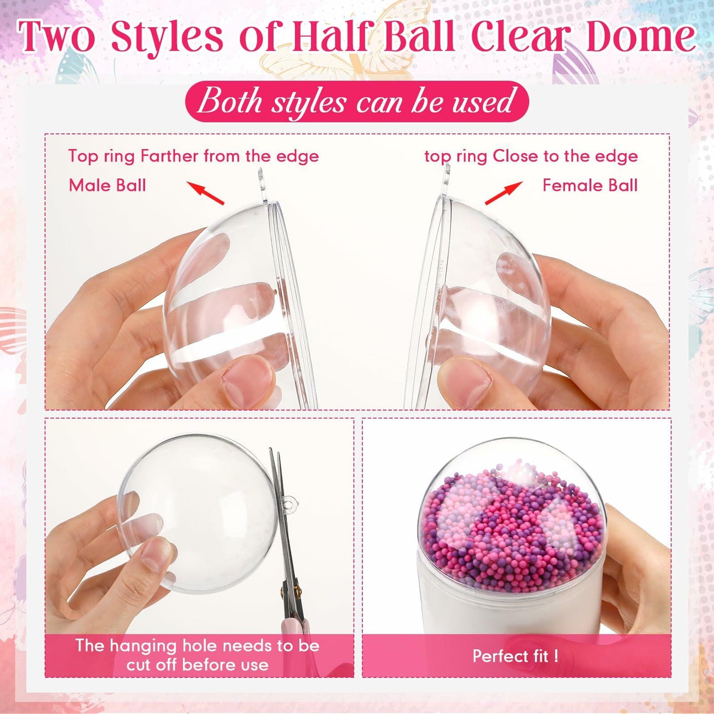 [Like New] Beeveer 12 Set 3.15in Clear Half Ball Candy Dome Shaker Butterfly Labels