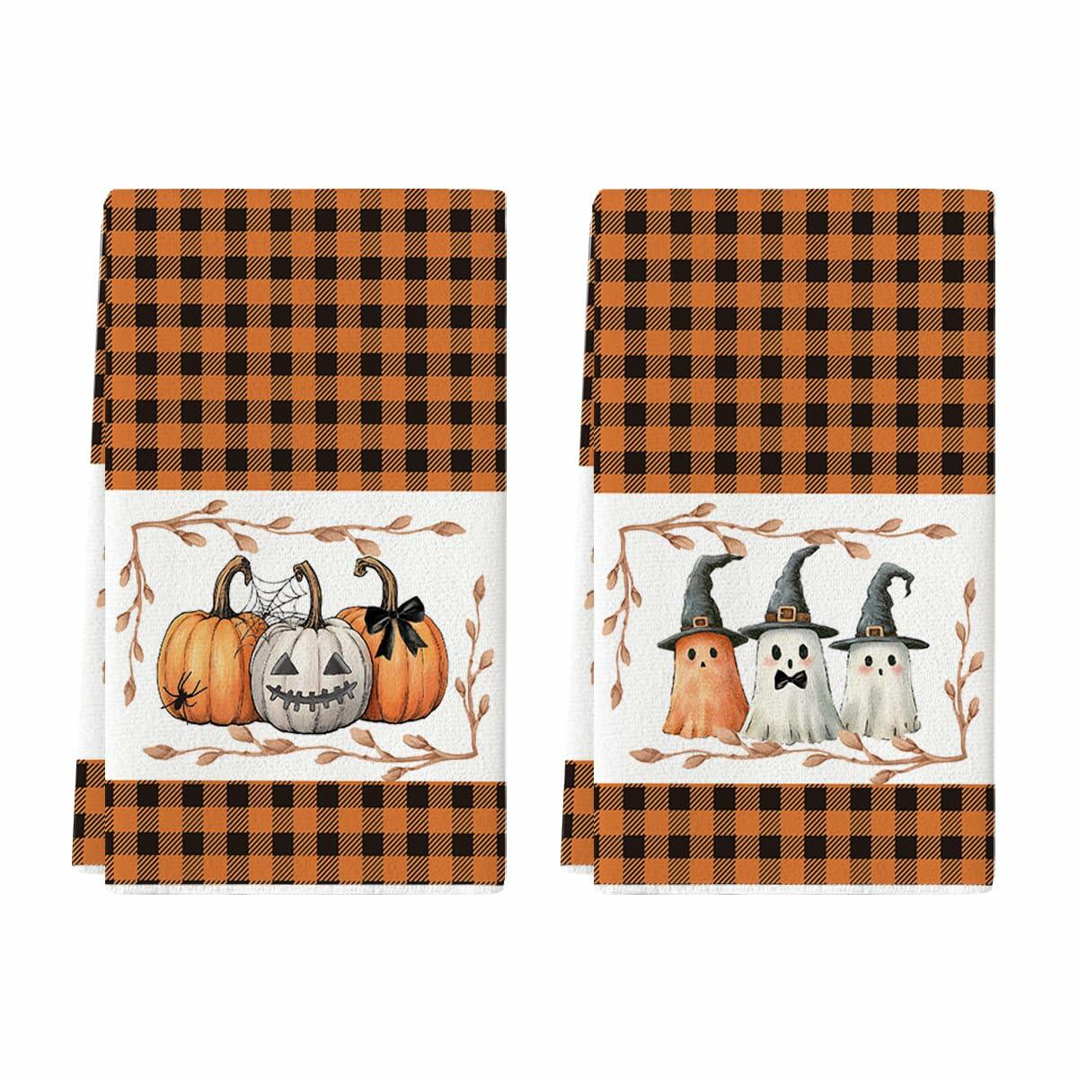 Artoid Mode Halloween Kitchen Towels 18x26 Inch Orange Black Set of 2