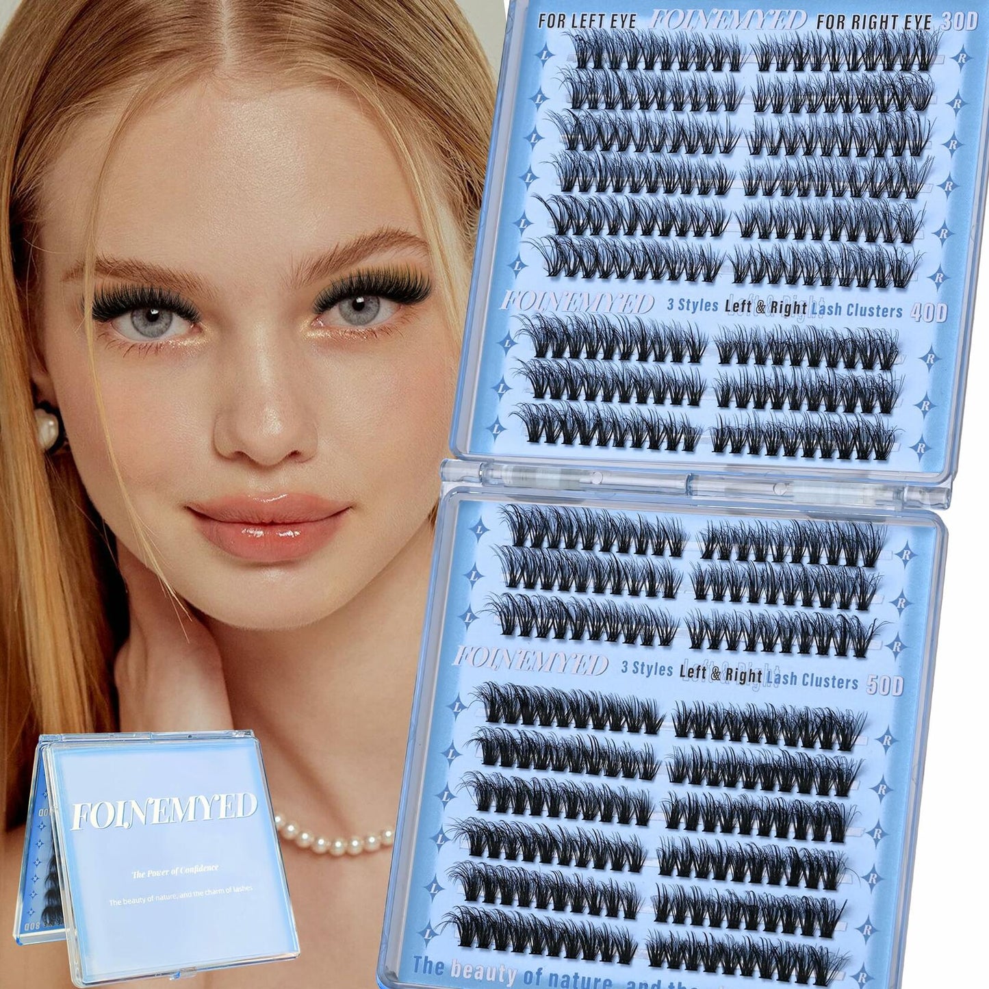 FOINEMYED Lash Clusters 360 Pcs 9-18mm Cat Eye Wispy D Curl Natural