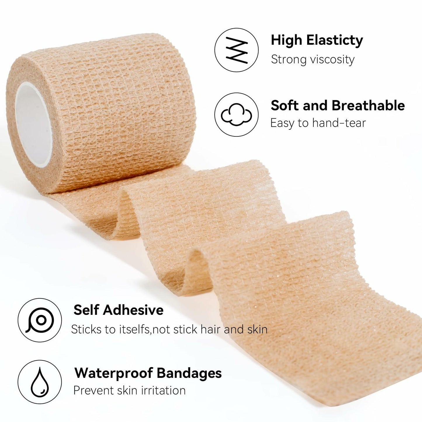 JHGIC Self Adhesive Bandage Tape Wrap 2in x 5yd 16 Rolls Beige Skin Color