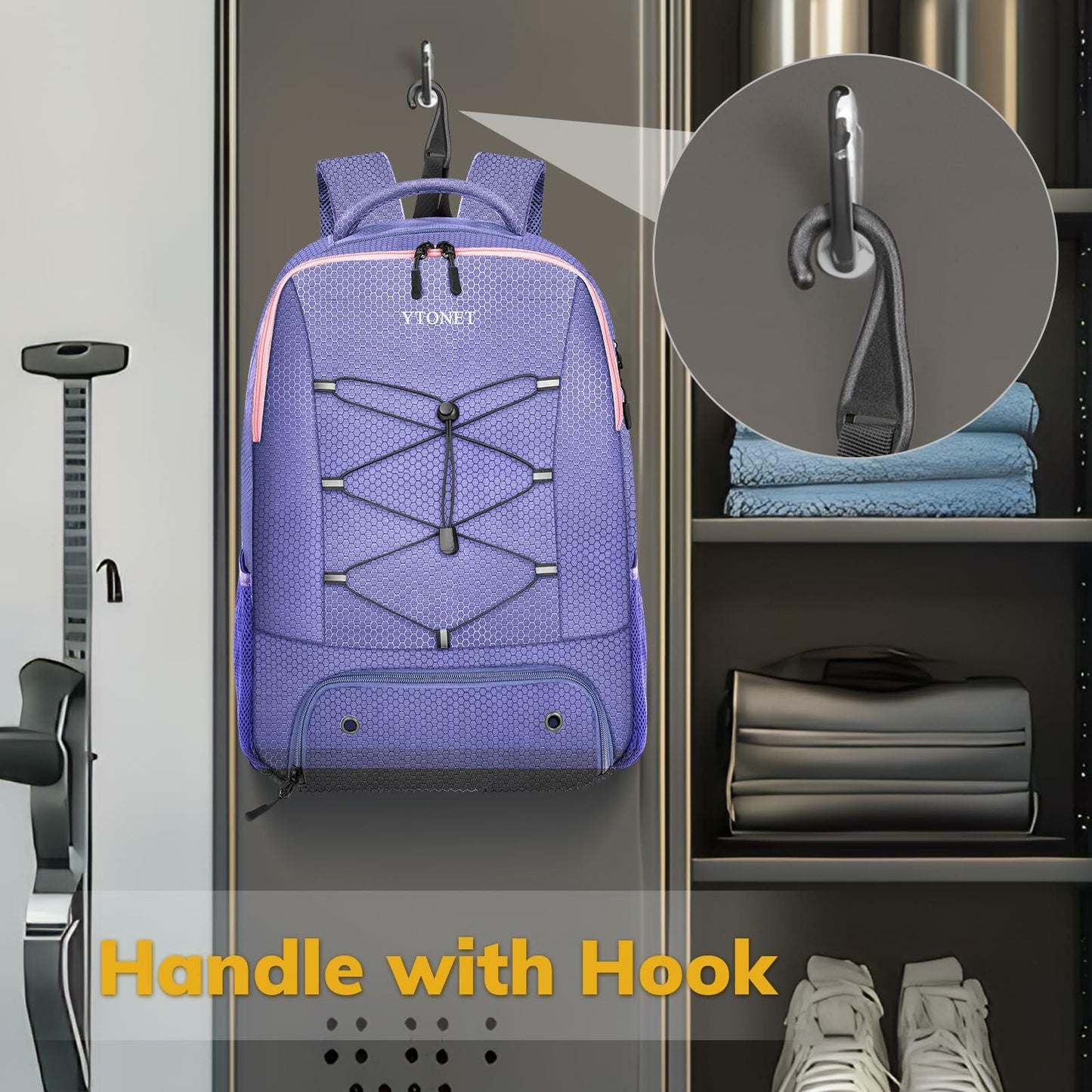 Ytonet Gym Backpack Large Water Resistant 15.6" Laptop Shoe Compartment Purple L