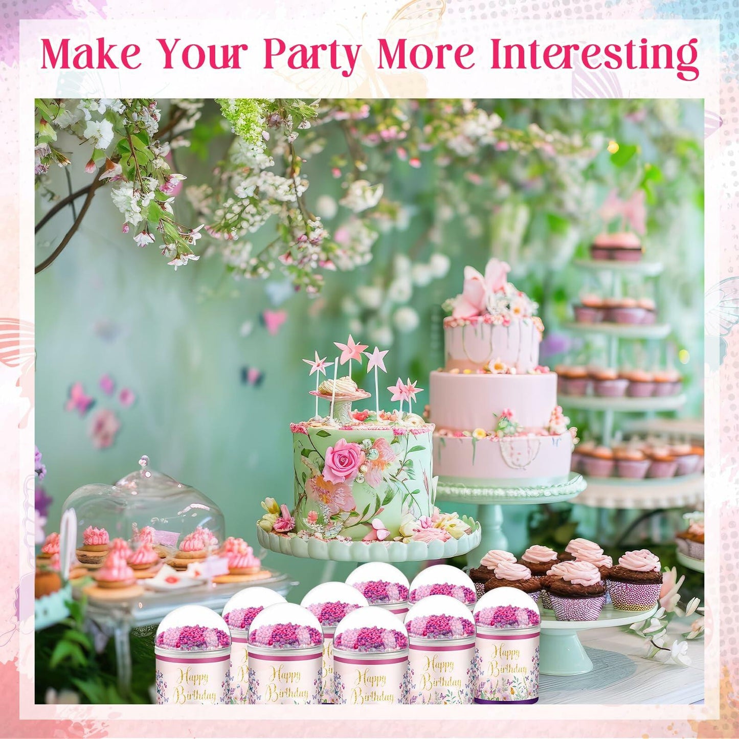 [Like New] Beeveer 12 Set 3.15in Clear Half Ball Candy Dome Shaker Butterfly Labels