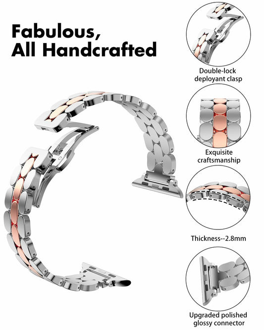 TISIMO Stainless Steel Apple Watch Band Silver Rose Gold Size 38-45mm