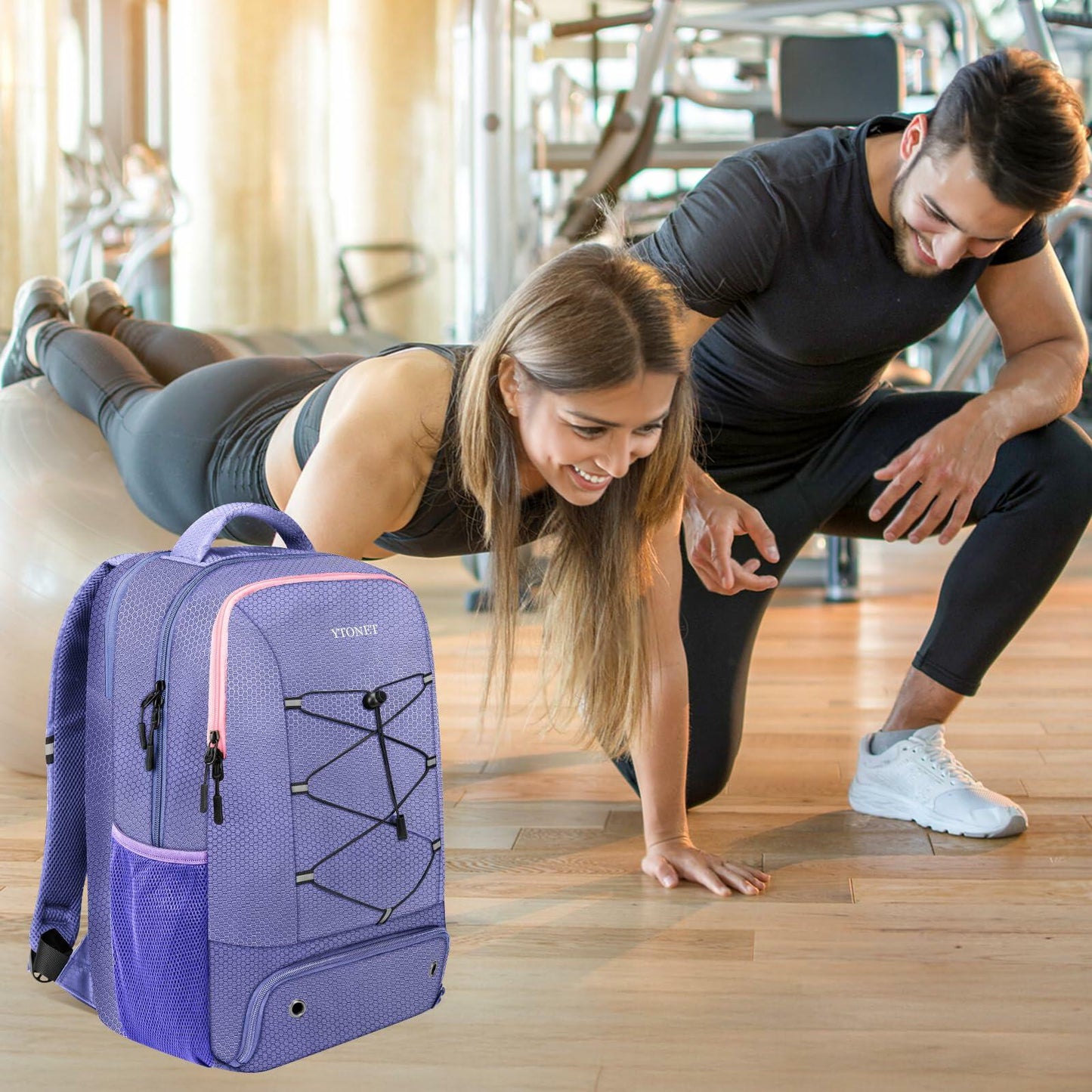 Ytonet Gym Backpack Large Water Resistant 15.6" Laptop Shoe Compartment Purple L