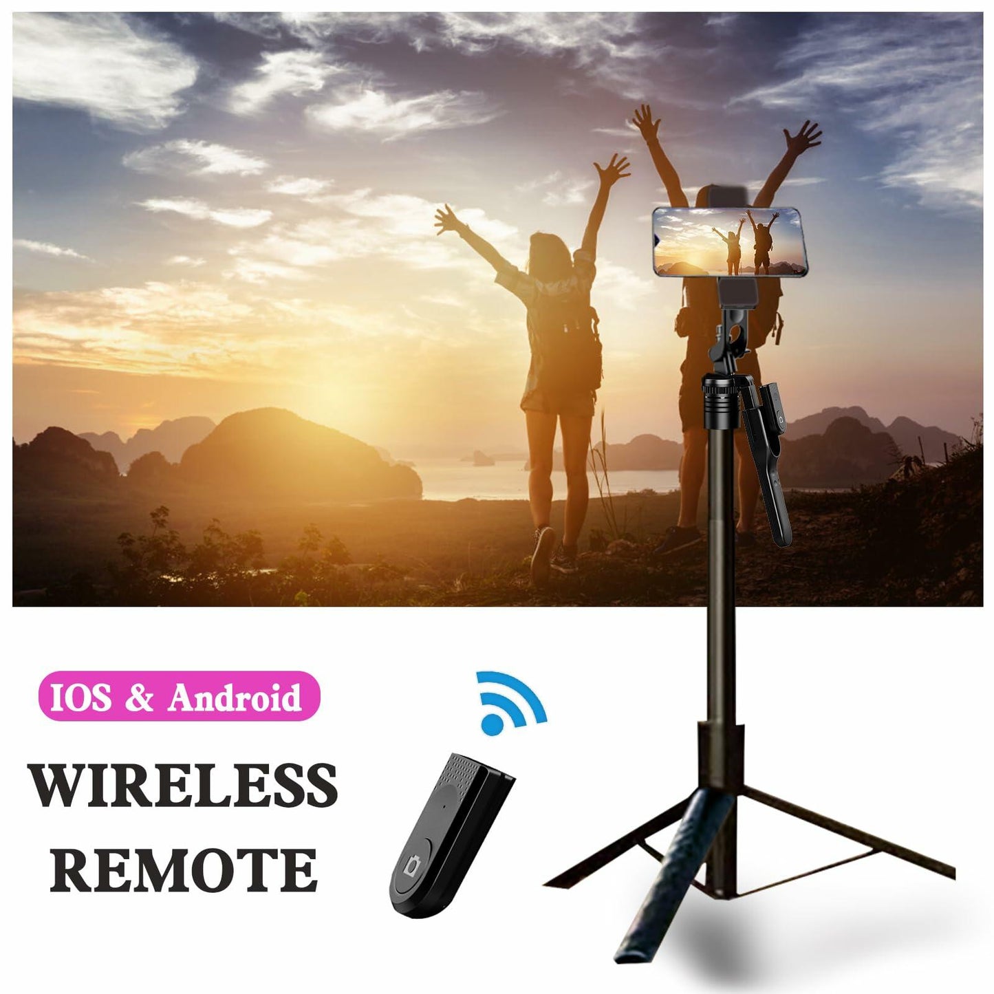 OUSHAACK 69in Phone Tripod Selfie Stick Lightweight Stand with Remote