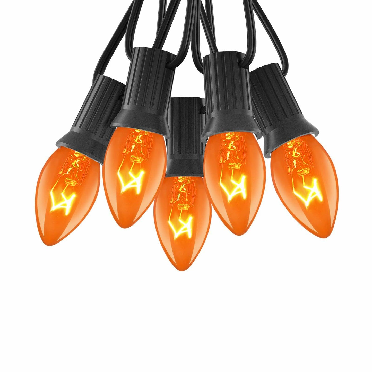 Abeja 25Ft C7 Orange String Lights 27 Bulbs Black Wire Vintage Halloween