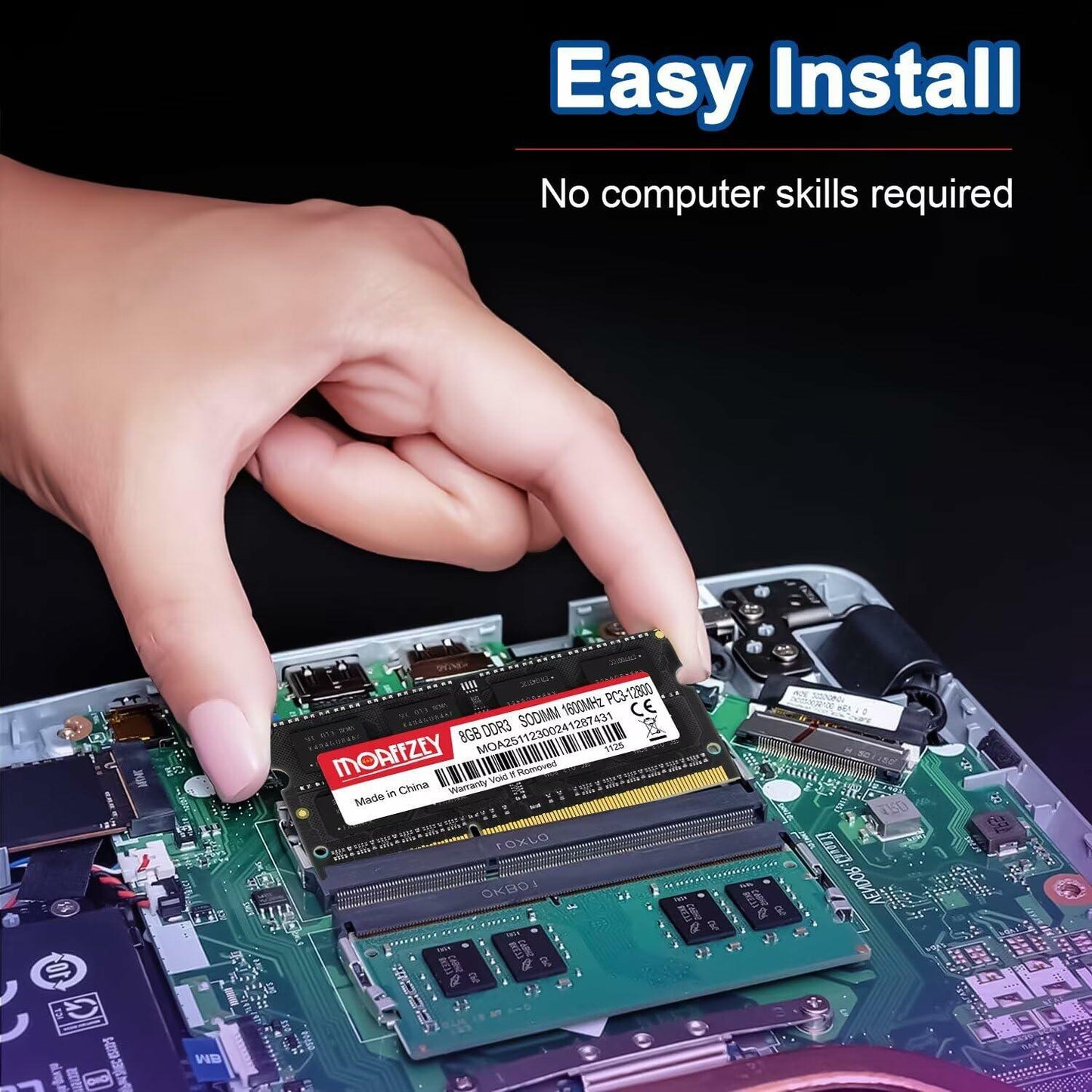 Moaffzey 8GB DDR3L 1600MHz PC3-12800 204-Pin SODIMM Laptop RAM Black