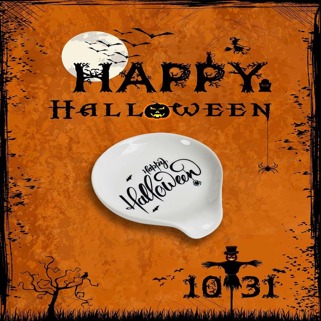 LXX1 Halloween Ceramic Spoon Rest Coffee Bar Holder White Mini Porcelain