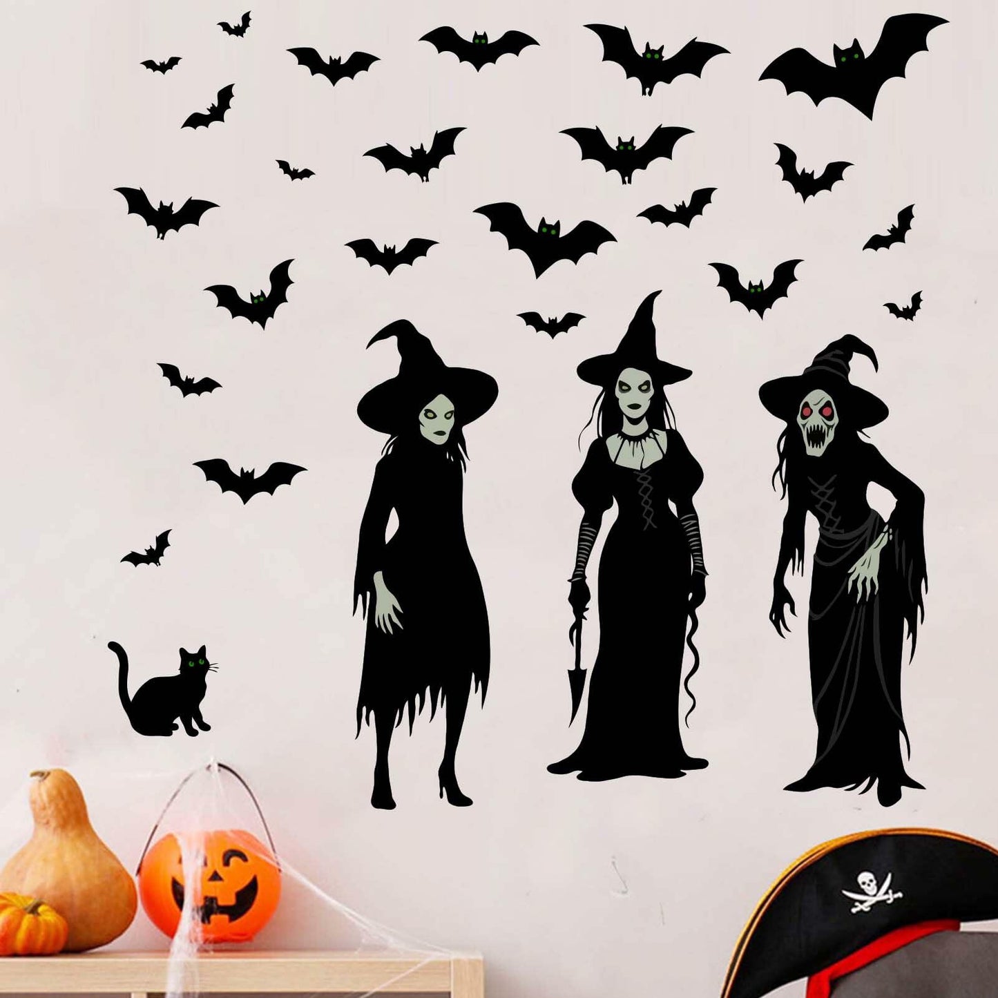 Amimagen Halloween Witch Bat Wall Stickers Gothic Vinyl Large Halloween Decor
