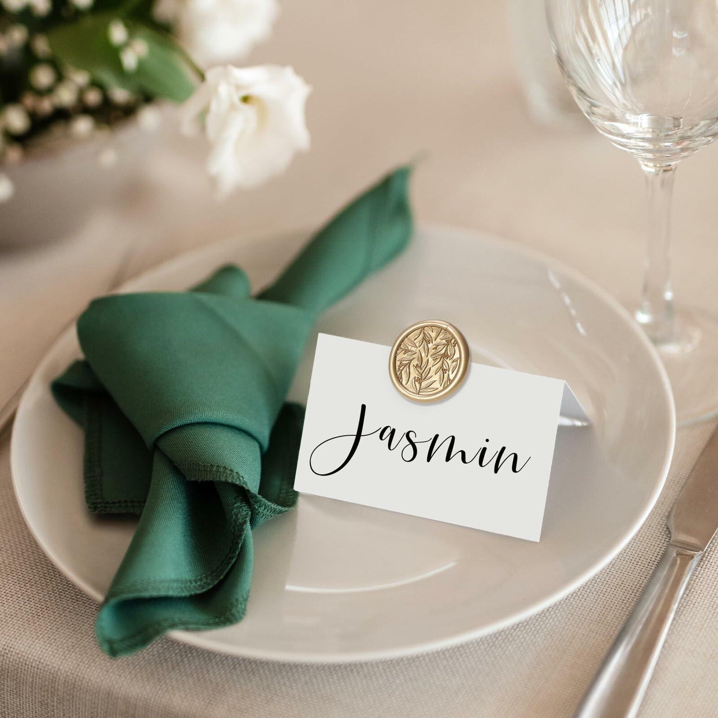 UNIQOOO 3D Leaf Wax Seal Stickers Prosecco Metallic Light Gold 50 Pcs