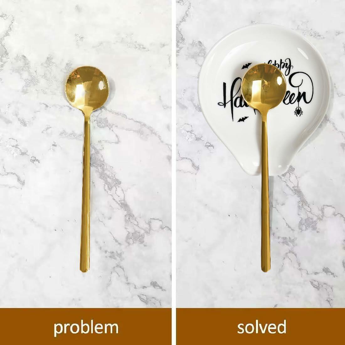 LXX1 Halloween Ceramic Spoon Rest Coffee Bar Holder White Mini Porcelain