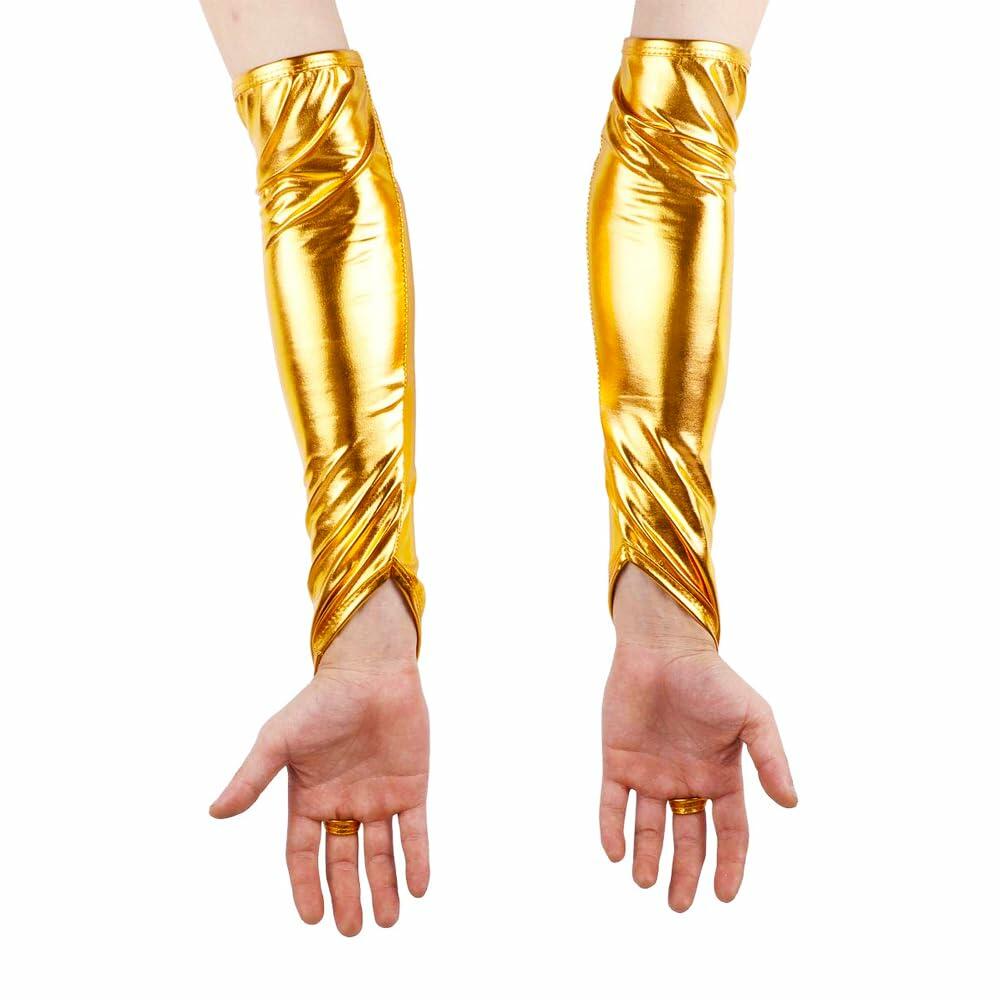GFLPO Fashion Fingerless Metallic Satin Long Elastic Gloves Gold Elbow Length