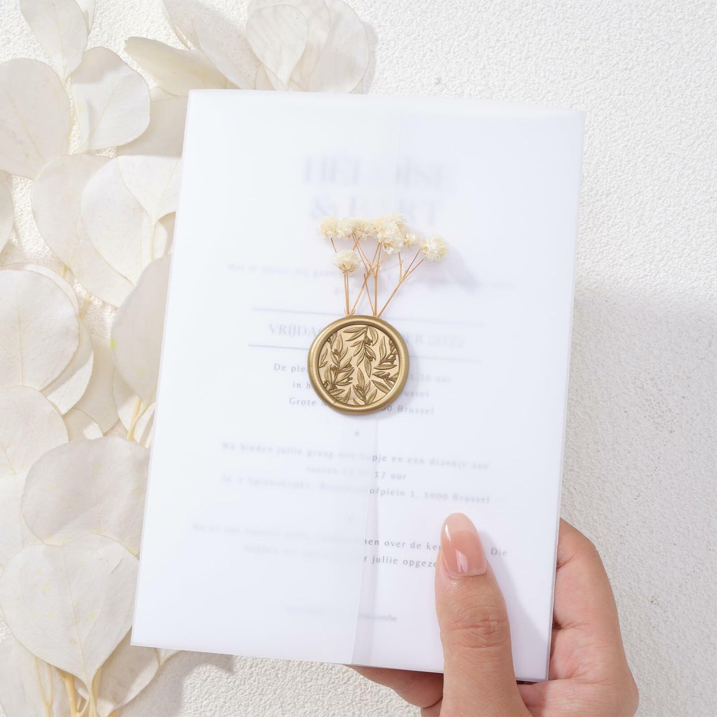 UNIQOOO 3D Leaf Wax Seal Stickers Prosecco Metallic Light Gold 50 Pcs