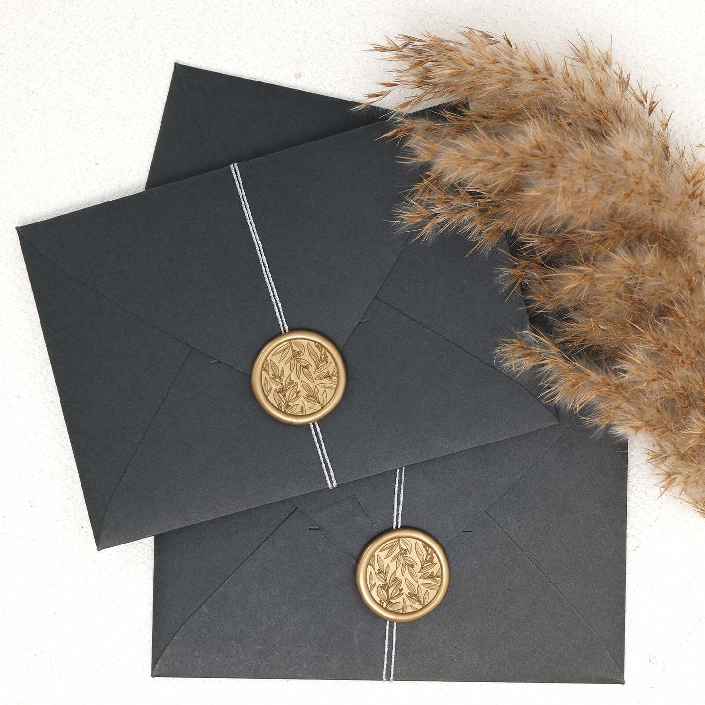 UNIQOOO 3D Leaf Wax Seal Stickers Prosecco Metallic Light Gold 50 Pcs