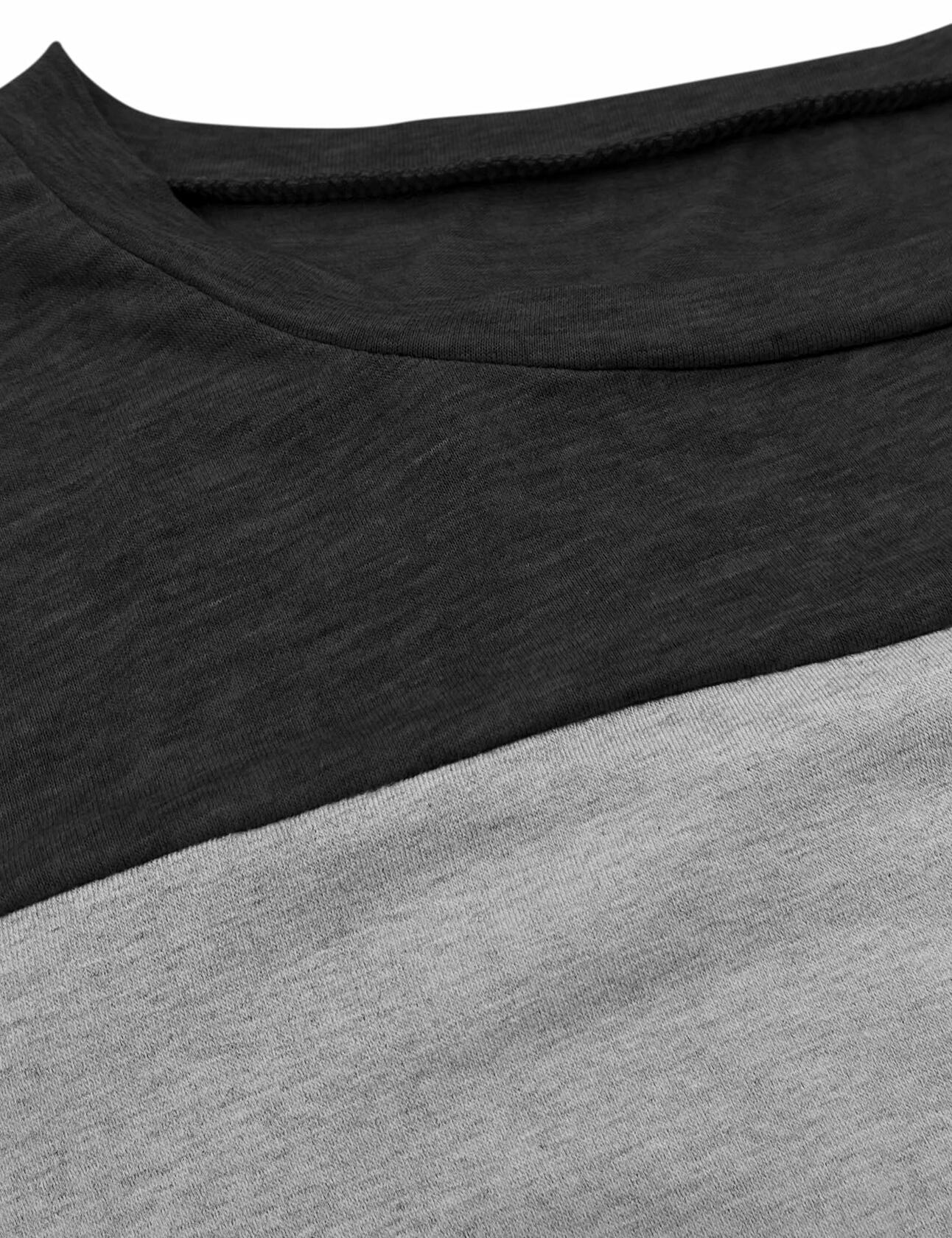 Minthunter Women's Long Sleeve Color T Shirt Round Neck Grey-Pink-Blue Size L