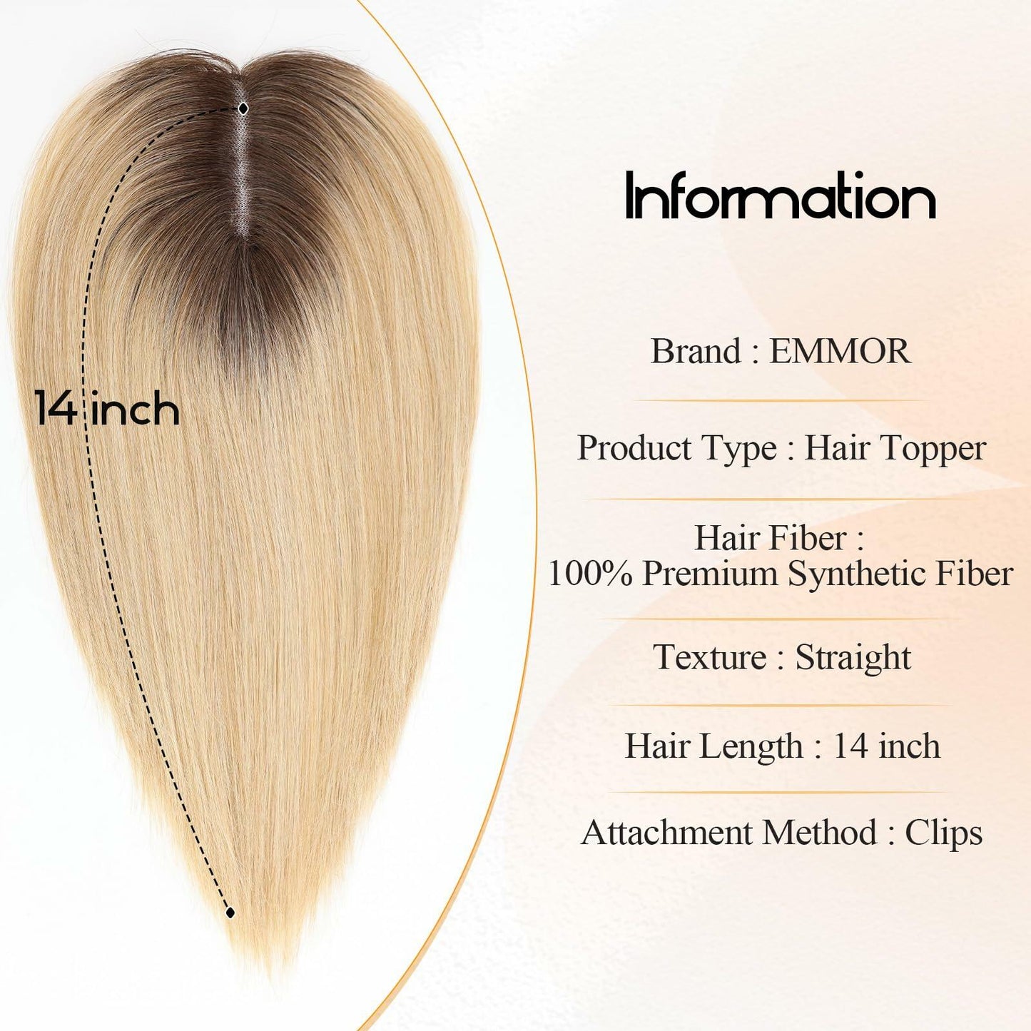 EMMOR 14in Synthetic Hair Topper with 3 Clips 5x3.5 Base Ombre Light Blonde