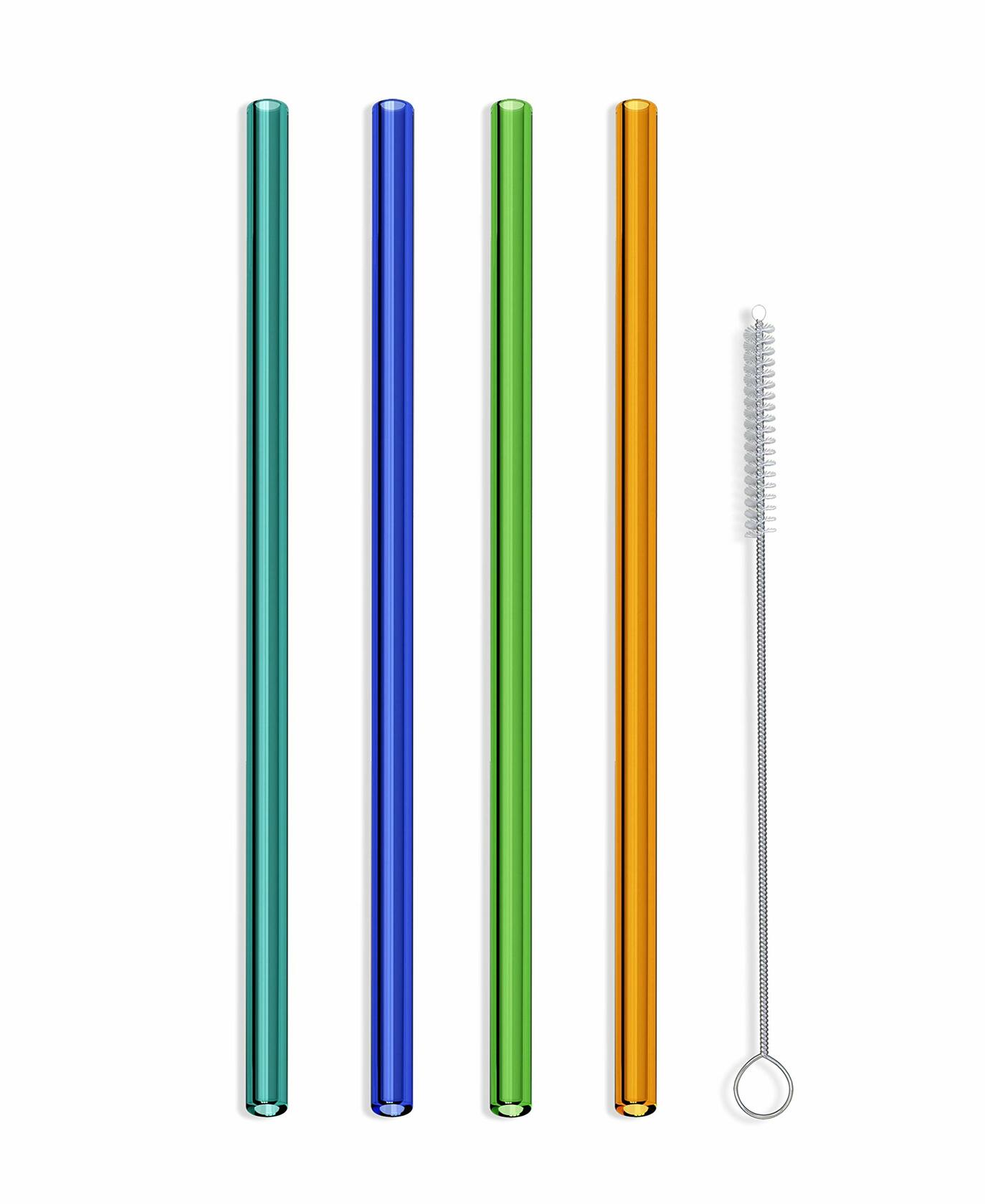 Hummingbird Glass Straws Havana Heat Straight 4 Pack 9" Multicolor