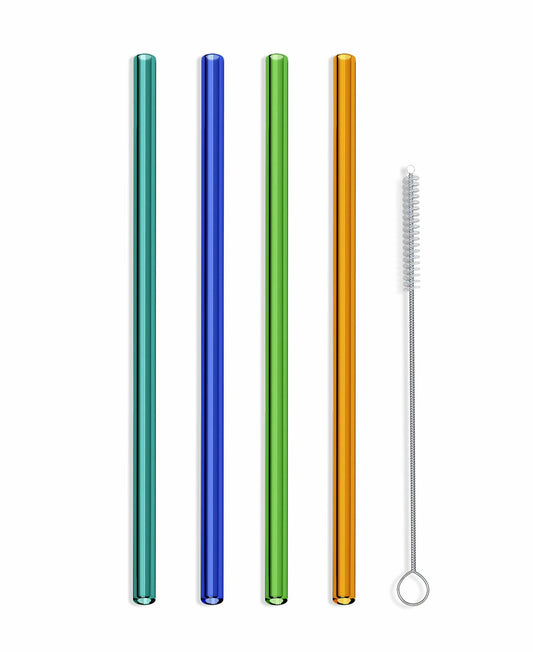Hummingbird Glass Straws Havana Heat Straight 4 Pack 9" Multicolor