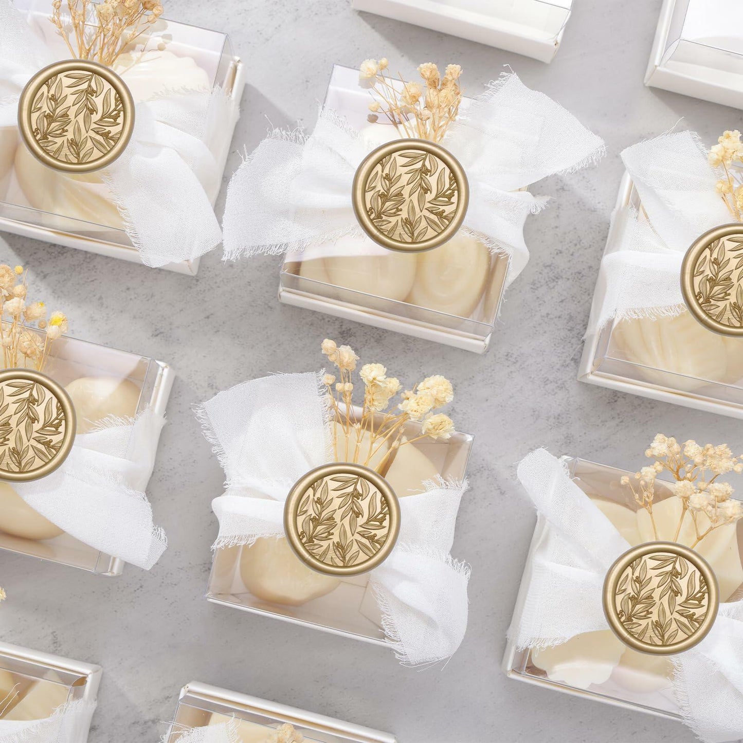 UNIQOOO 3D Leaf Wax Seal Stickers Prosecco Metallic Light Gold 50 Pcs