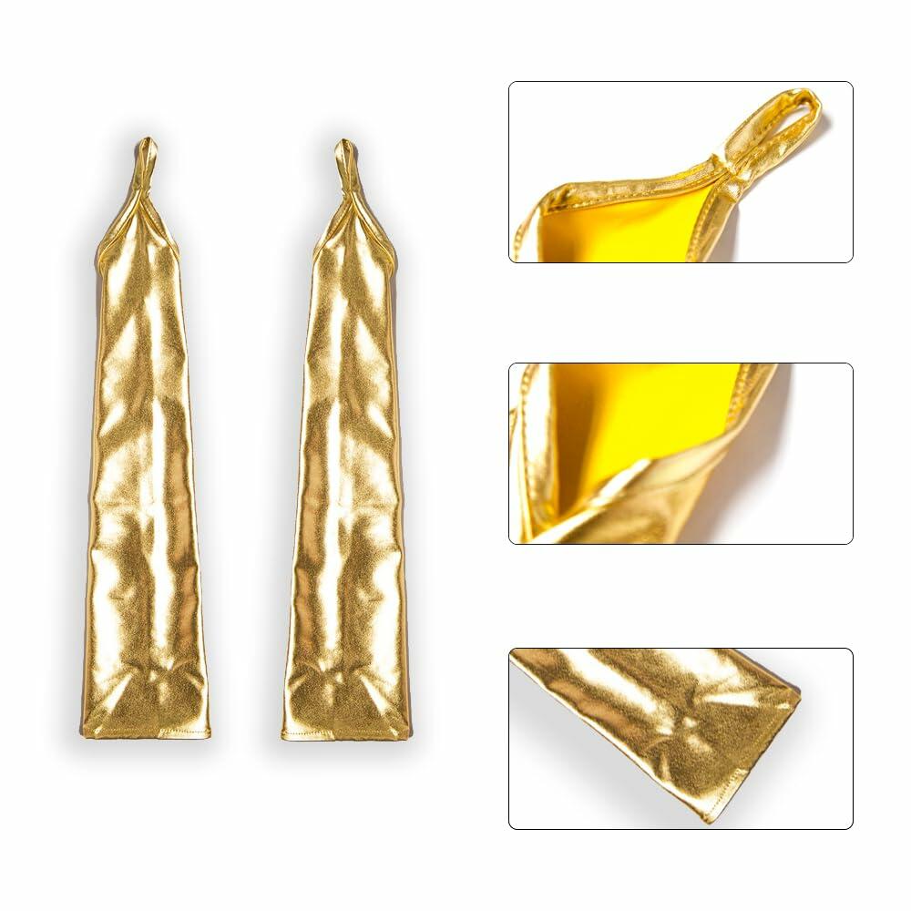 GFLPO Fashion Fingerless Metallic Satin Long Elastic Gloves Gold Elbow Length