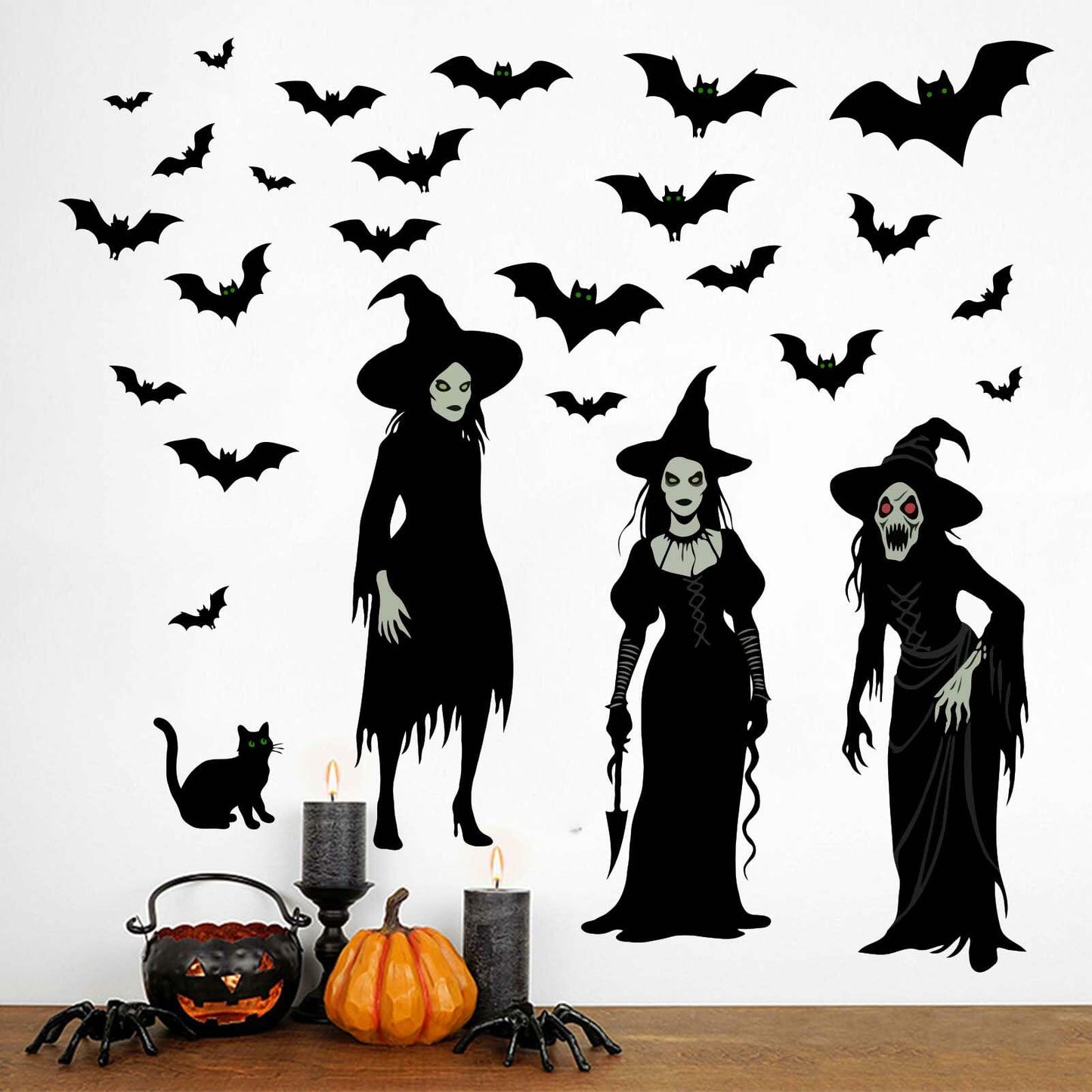 Amimagen Halloween Witch Bat Wall Stickers Gothic Vinyl Large Halloween Decor