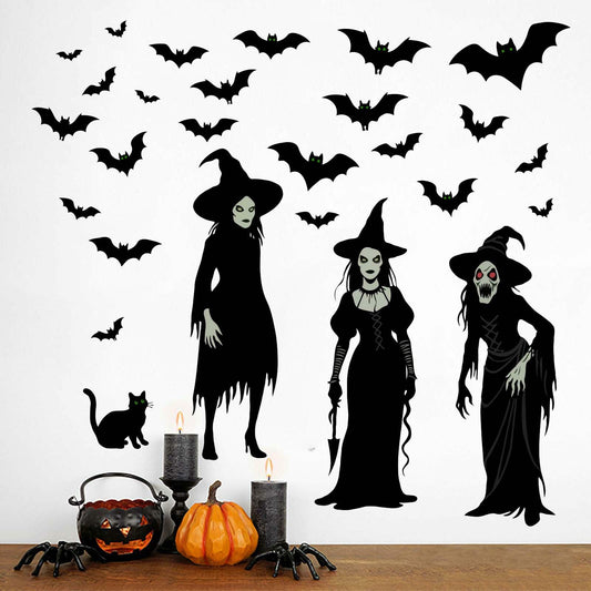 Amimagen Halloween Witch Bat Wall Stickers Gothic Vinyl Large Halloween Decor