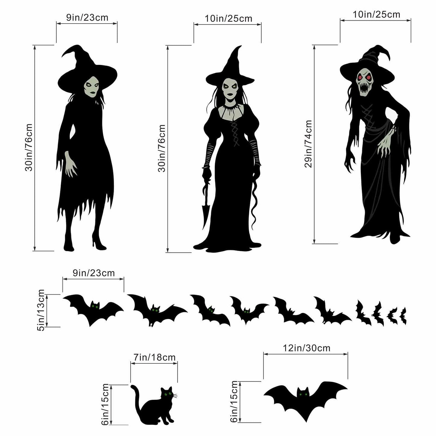 Amimagen Halloween Witch Bat Wall Stickers Gothic Vinyl Large Halloween Decor