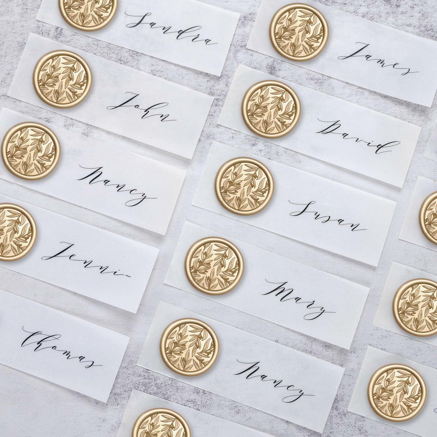 UNIQOOO 3D Leaf Wax Seal Stickers Prosecco Metallic Light Gold 50 Pcs
