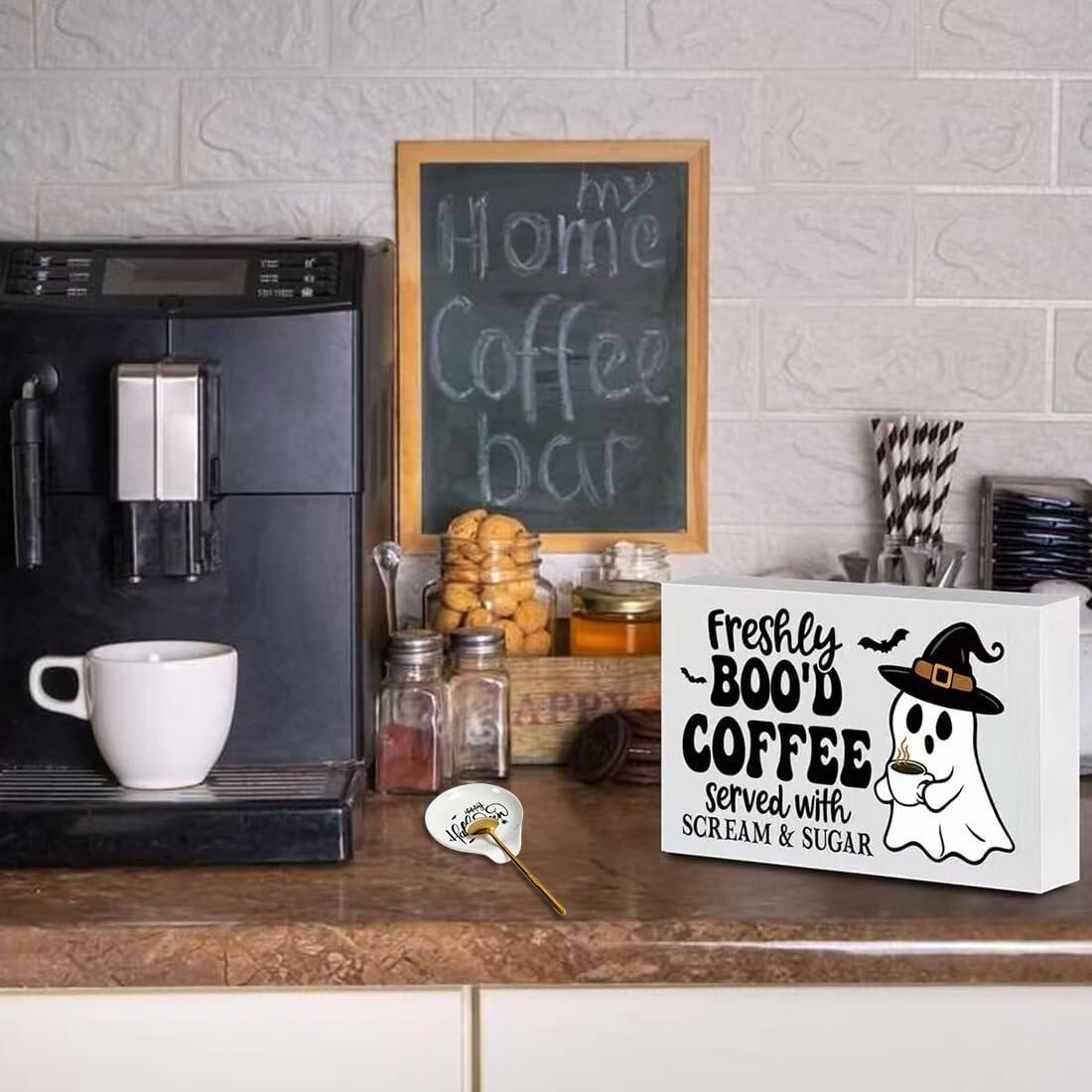 LXX1 Halloween Ceramic Spoon Rest Coffee Bar Holder White Mini Porcelain