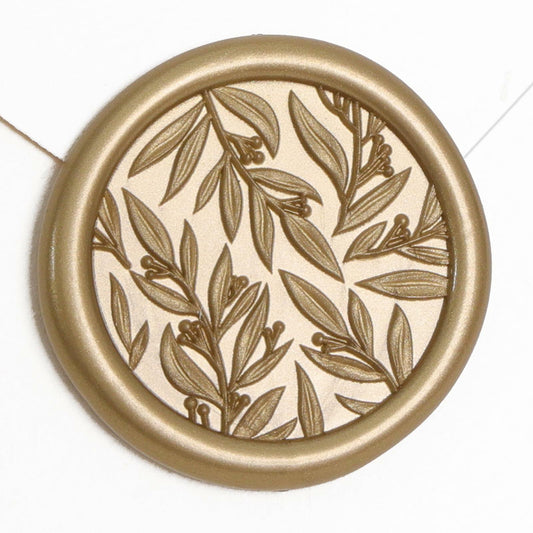 UNIQOOO 3D Leaf Wax Seal Stickers Prosecco Metallic Light Gold 50 Pcs