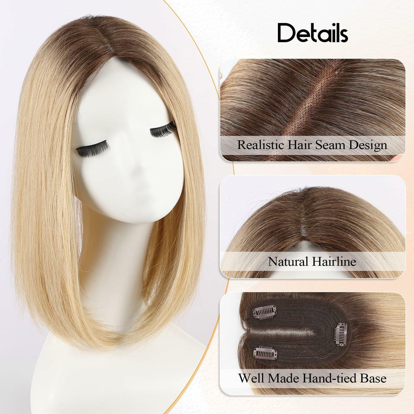 EMMOR 14in Synthetic Hair Topper with 3 Clips 5x3.5 Base Ombre Light Blonde