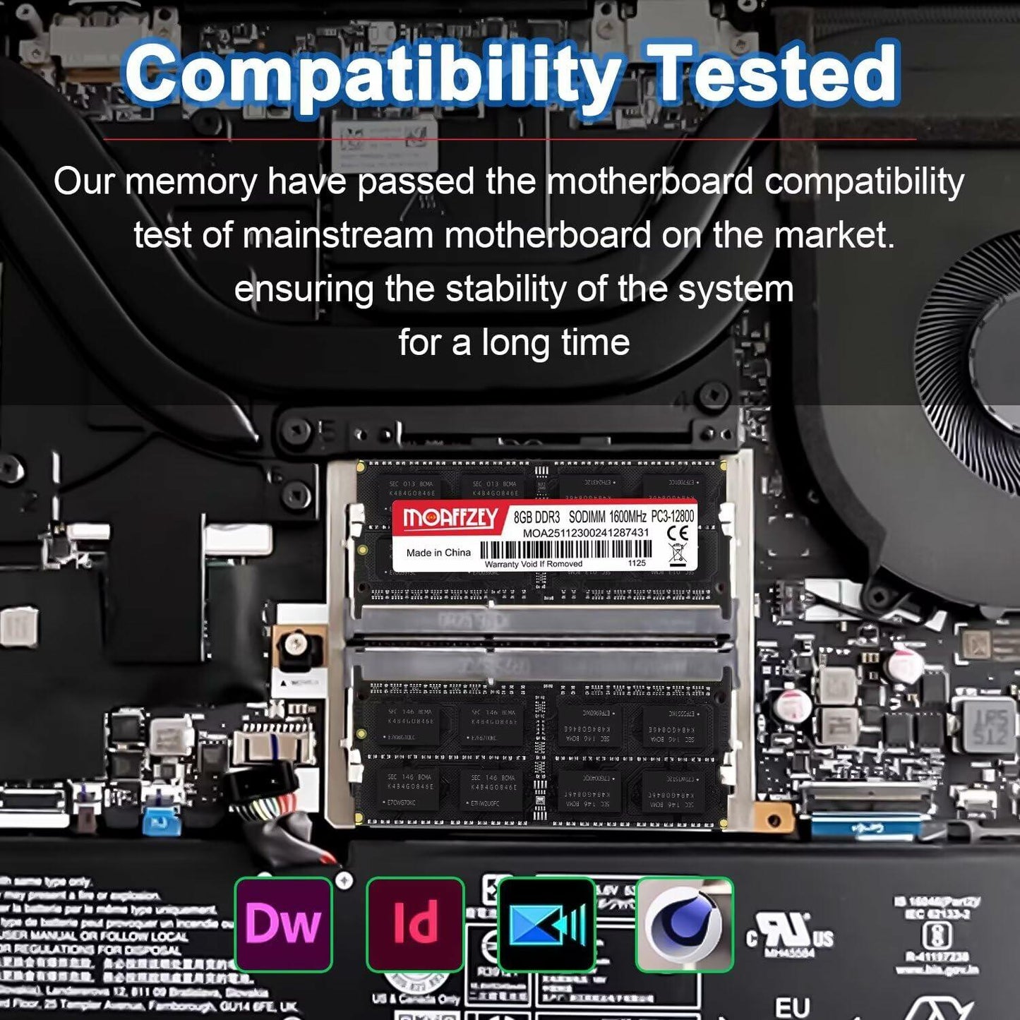 Moaffzey 8GB DDR3L 1600MHz PC3-12800 204-Pin SODIMM Laptop RAM Black