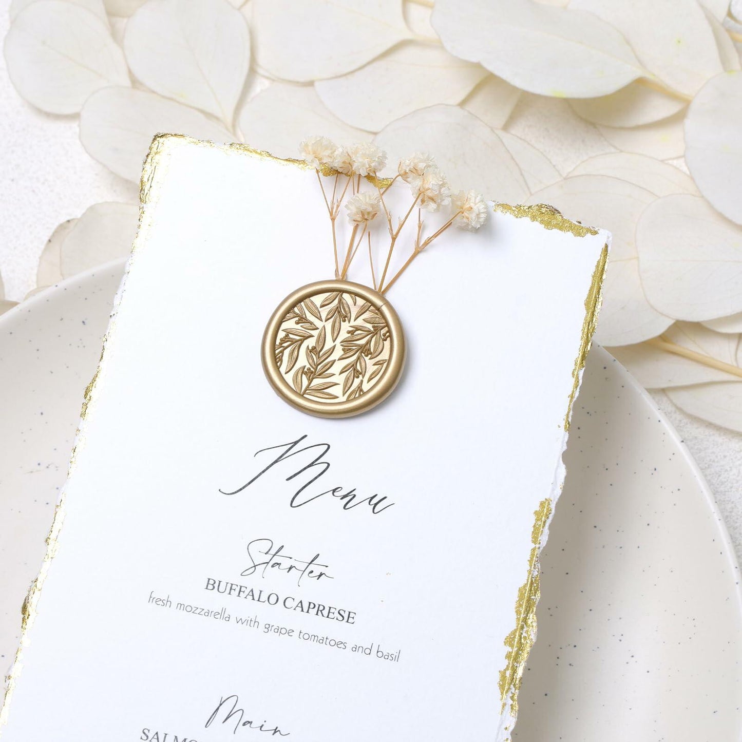 UNIQOOO 3D Leaf Wax Seal Stickers Prosecco Metallic Light Gold 50 Pcs