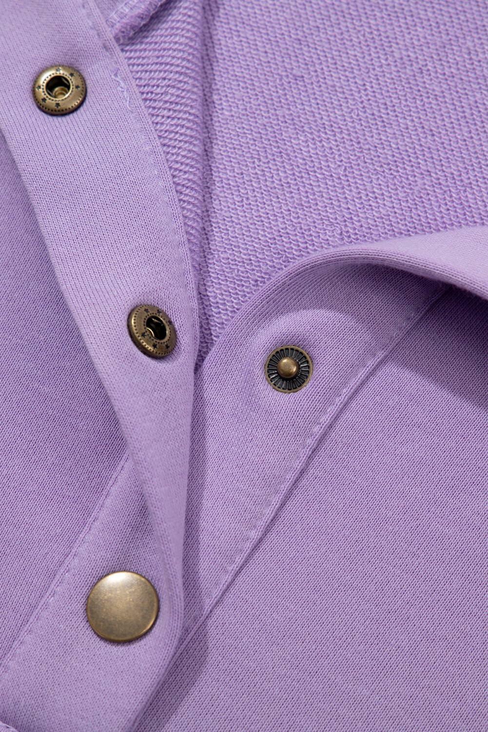 SHEWIN Women Oversized Button Up Sweatshirt Purple Size XL