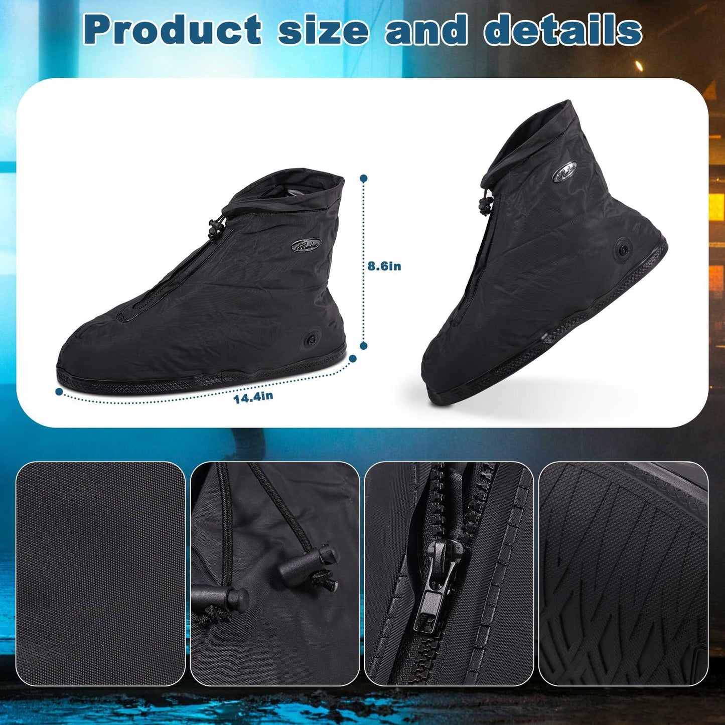 WFARH Waterproof Silicone Shoe Covers with Zipper Black Size X-Large