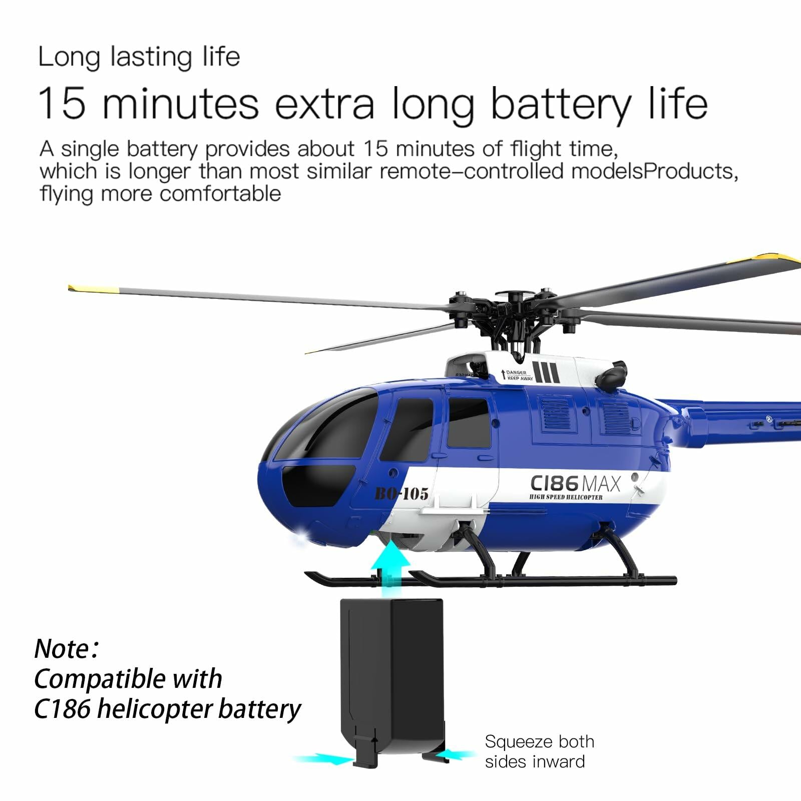 Hylukon 1:48 Scale Bo105 RC Helicopter Blue 2.4G 4CH Optical Flow
