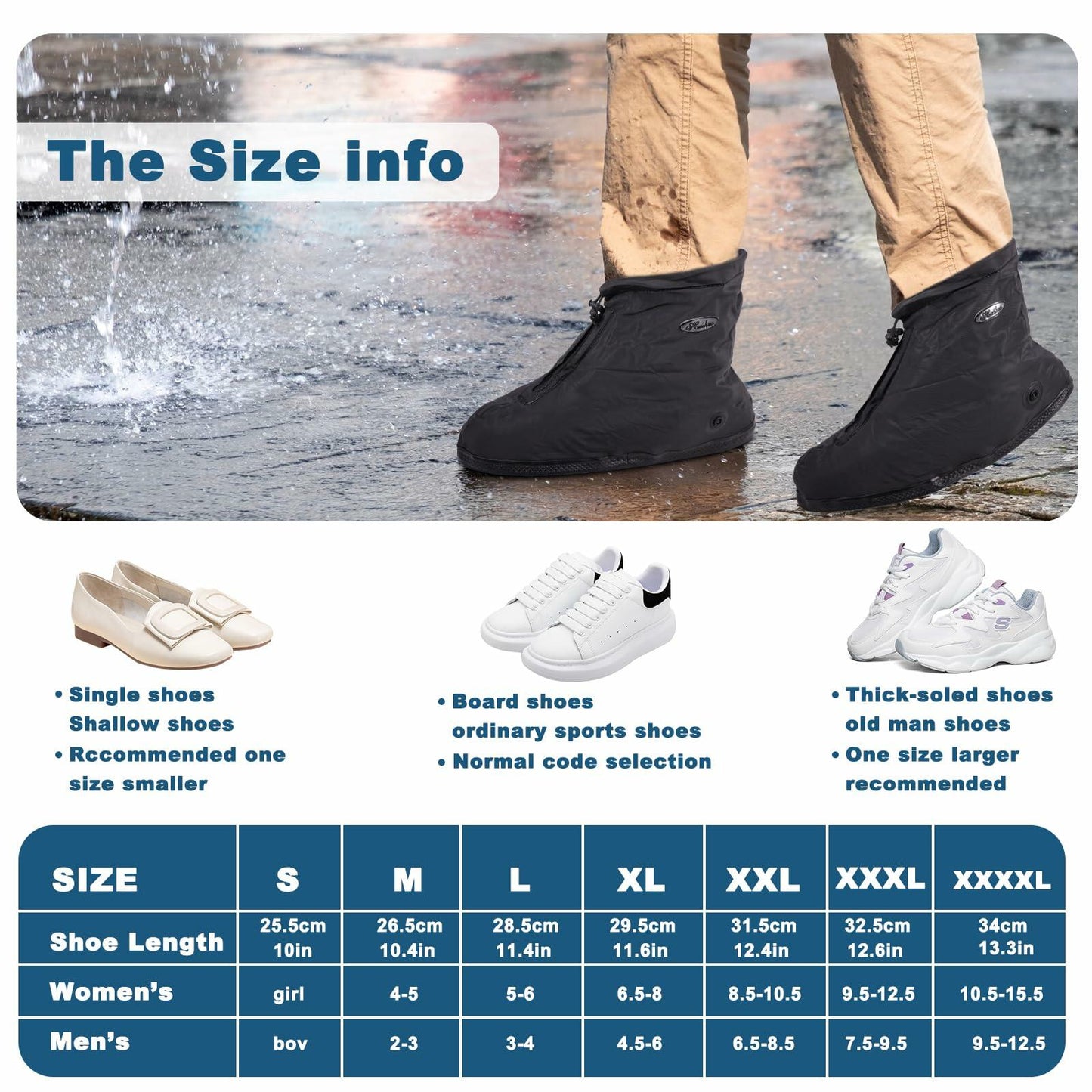 WFARH Waterproof Silicone Shoe Covers with Zipper Black Size X-Large