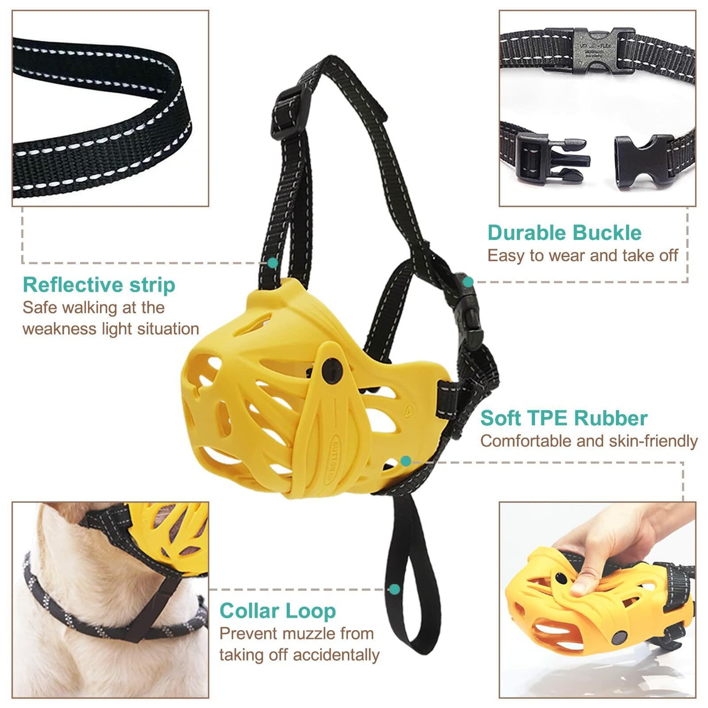 Petyouyou Dog Muzzle Basket Nylon Yellow XL Snout 10.75-12" Size XL