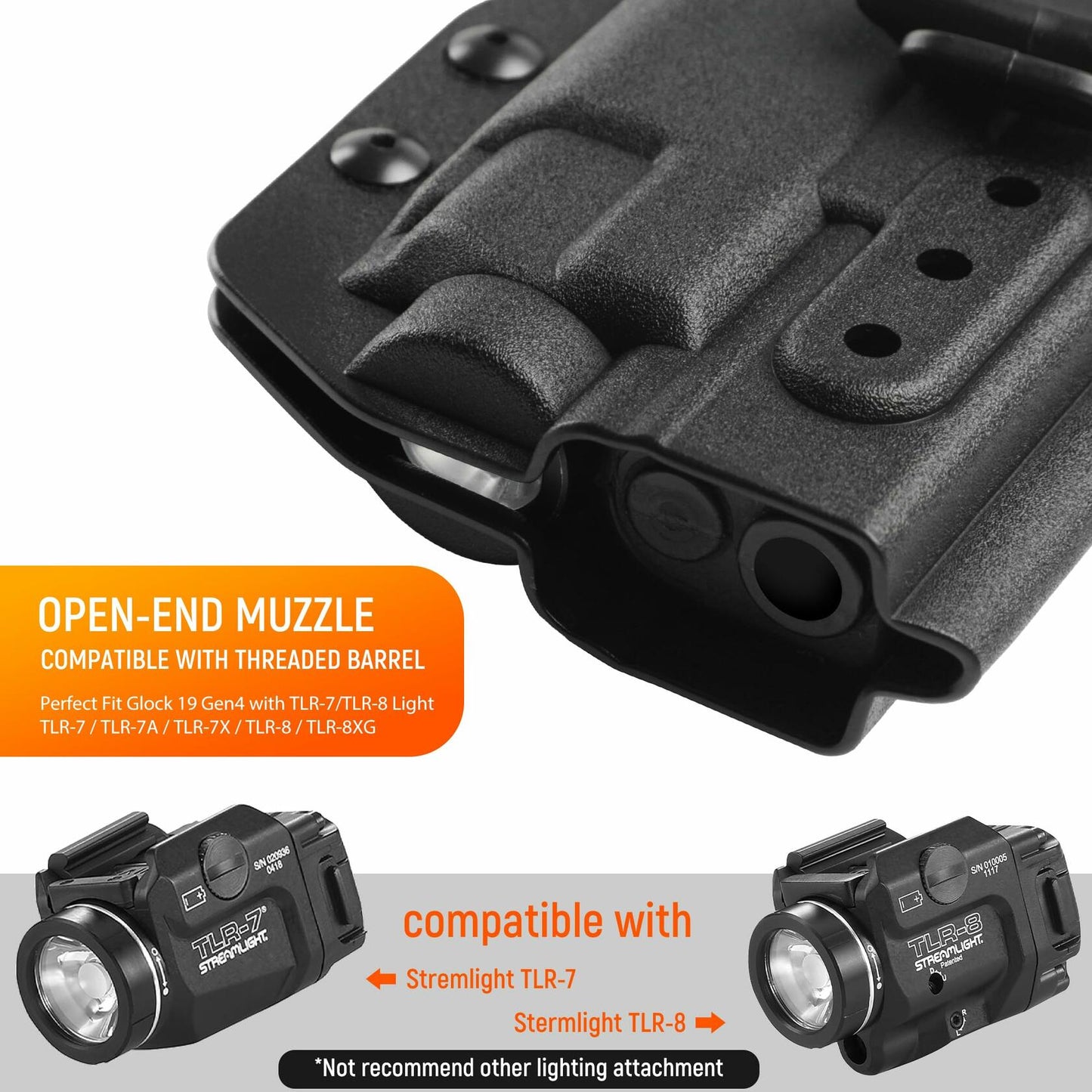 ANOLE IWB Kydex Holster Glock 19 Gen5 Streamlight TLR-8 Right Hand Black