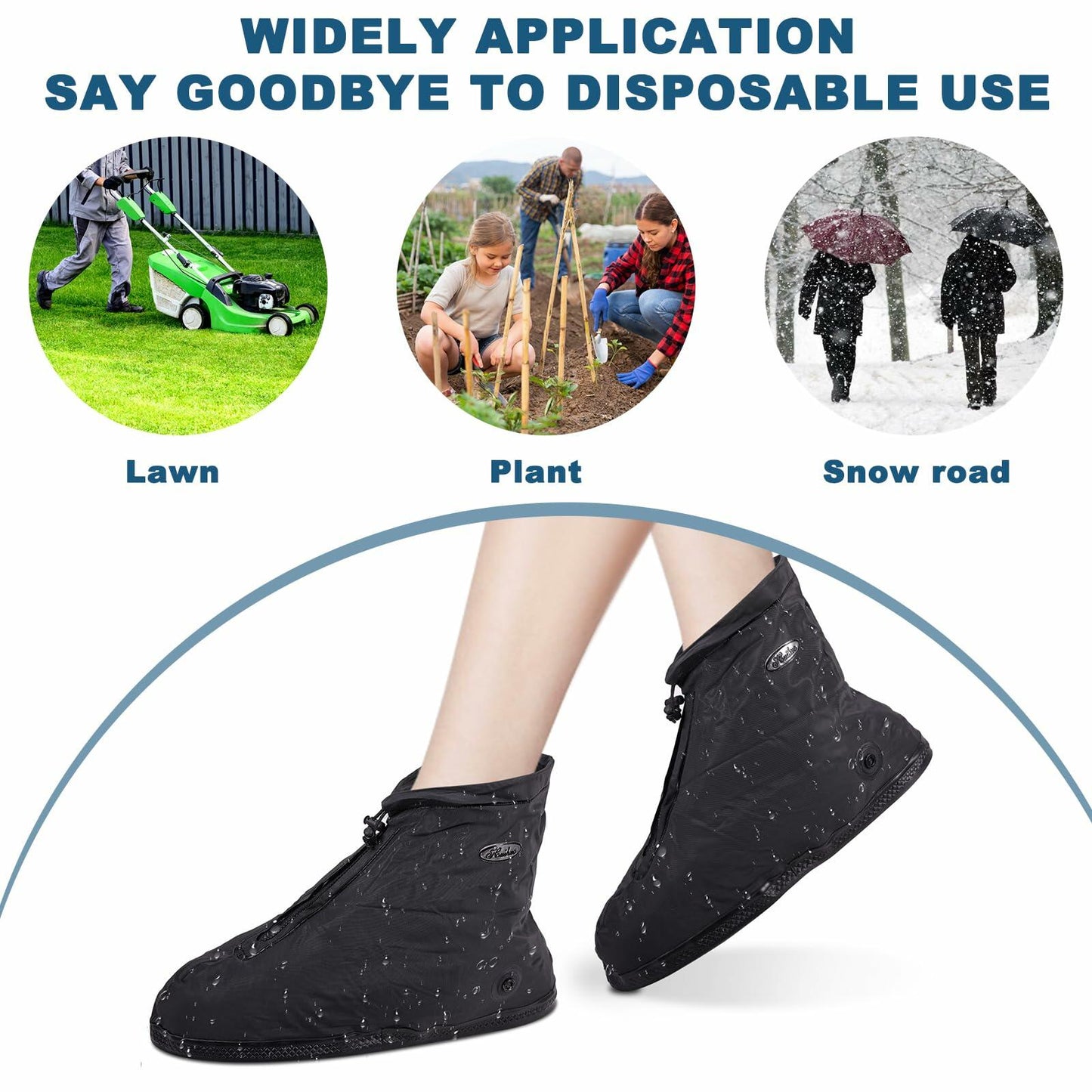 WFARH Waterproof Silicone Shoe Covers with Zipper Black Size X-Large