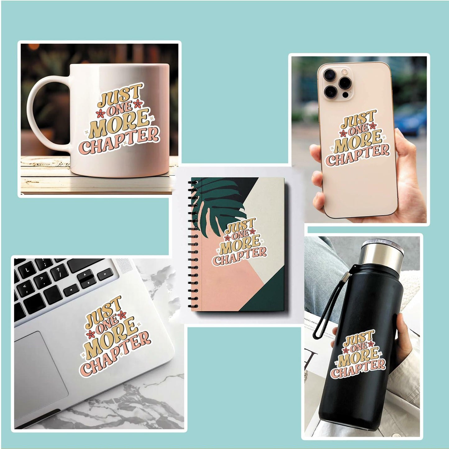 NAAFARI Just One More Chapter Waterproof Vinyl Stickers 3x2.8in 5pcs Multi Color